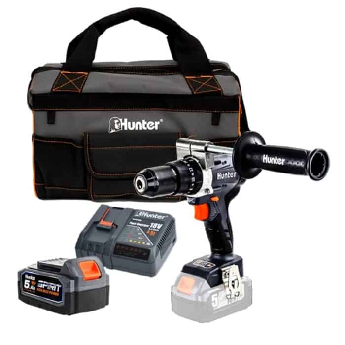 ⁦מברגה קודחת / רוטטת 18V BrushLess | סוללה 5Ah | מטען מהיר Hunter⁩ – תמונה ⁦1⁩