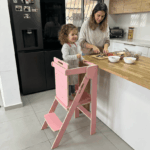 מגדל למידה פורמייקה ורודה לבנות דגם עילי מתקפל